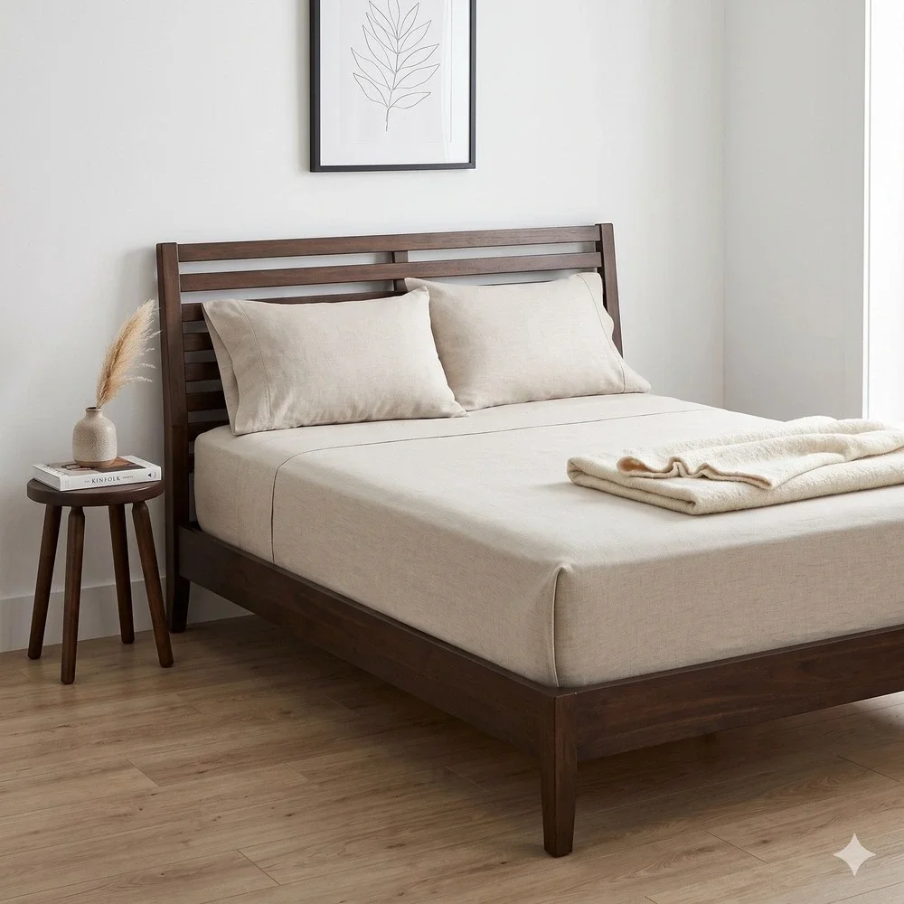 Crate and Barrel King Fitted Sheet Beige 100% Hemp Breathable Sustainable Boho